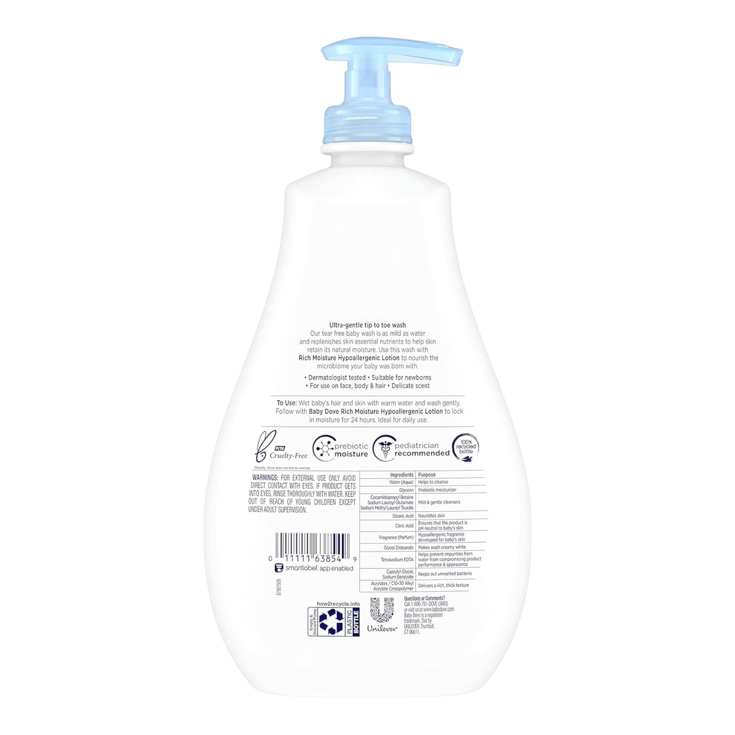 Baby Dove Cuidado de la piel sensible Baby Wash para el baño del bebé, rica humedad, sin desgarros e hipoalergénico