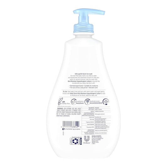 Baby Dove Cuidado de la piel sensible Baby Wash para el baño del bebé, rica humedad, sin desgarros e hipoalergénico