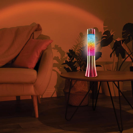 Lámpara con glitter de movimiento arcoíris, 7 colores vibrantes.