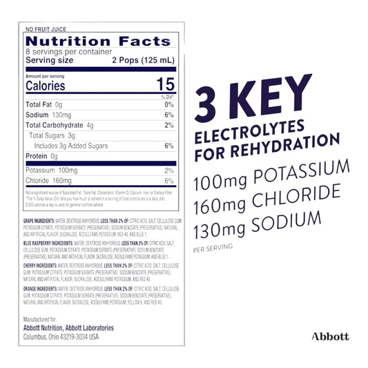 Paletas de Pedialyte para congelador, varios sabores, 2.1onzas, 16 cantidades