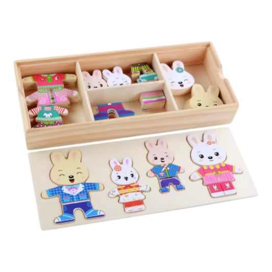 Rompecabeza de madera Montessori Familia Conejos