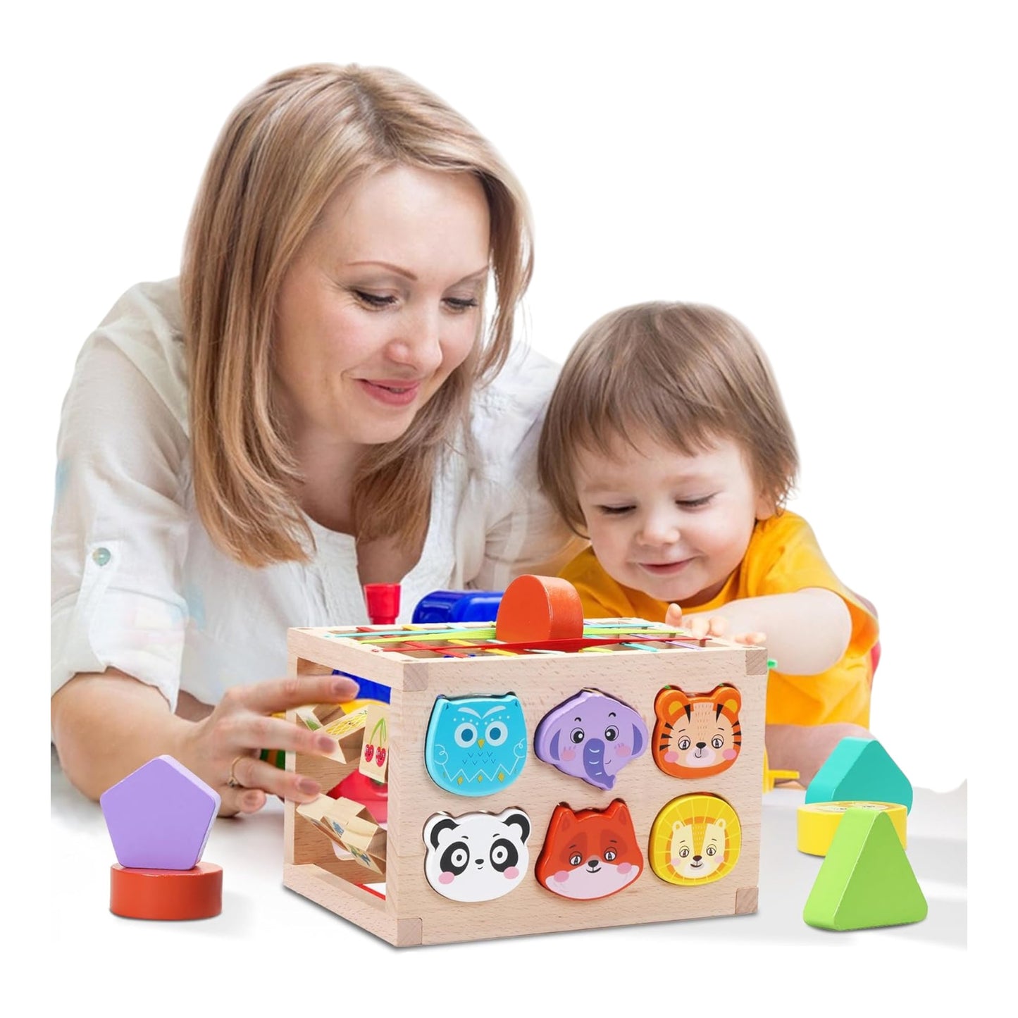 Cubo Clasificador de Formas Montessori – Juguete Educativo de Madera