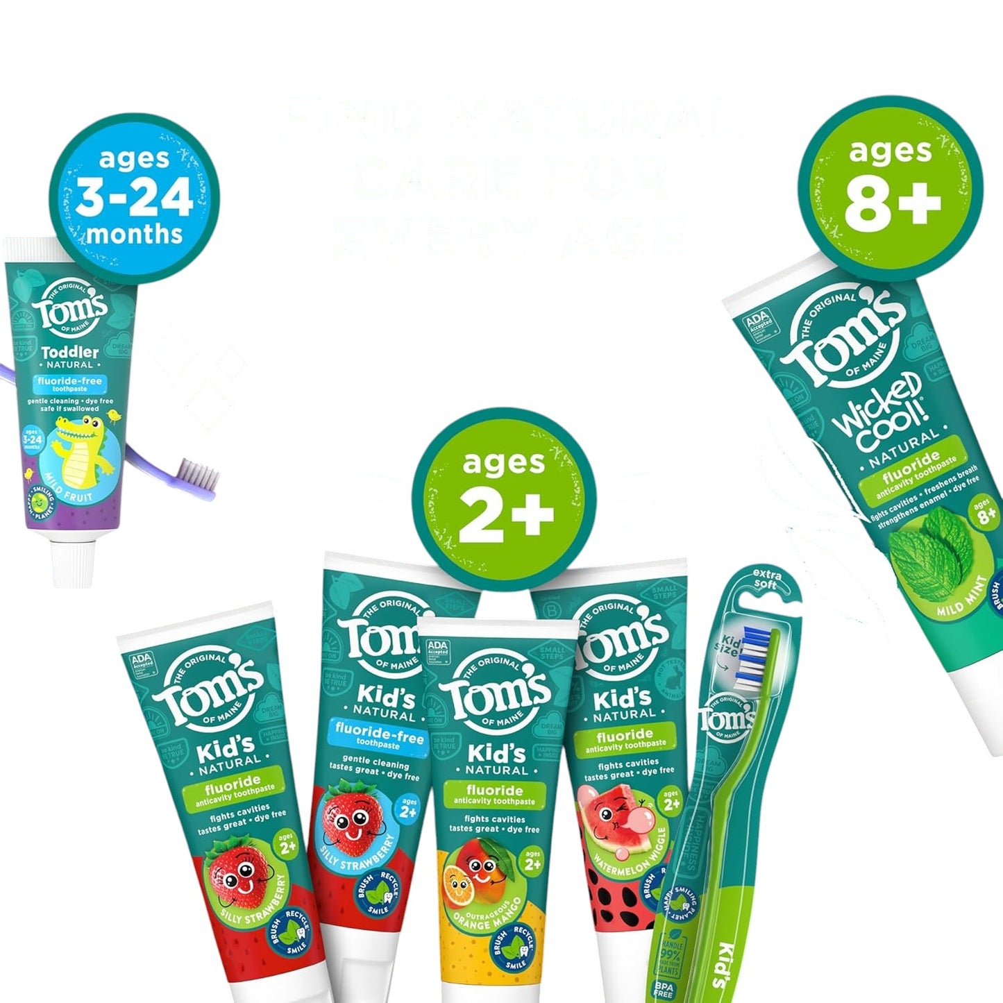 Tom's of Maine pasta de dientes para niños sin flúor, pasta de dientes natural