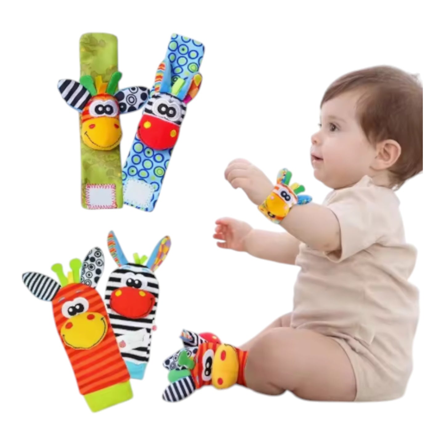 Set Calcetines Y Pulseras Estimulante Sonajero Bebe 4 Piezas