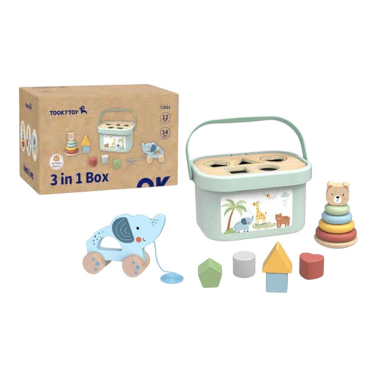 Caja de juguetes de madera 3 en 1