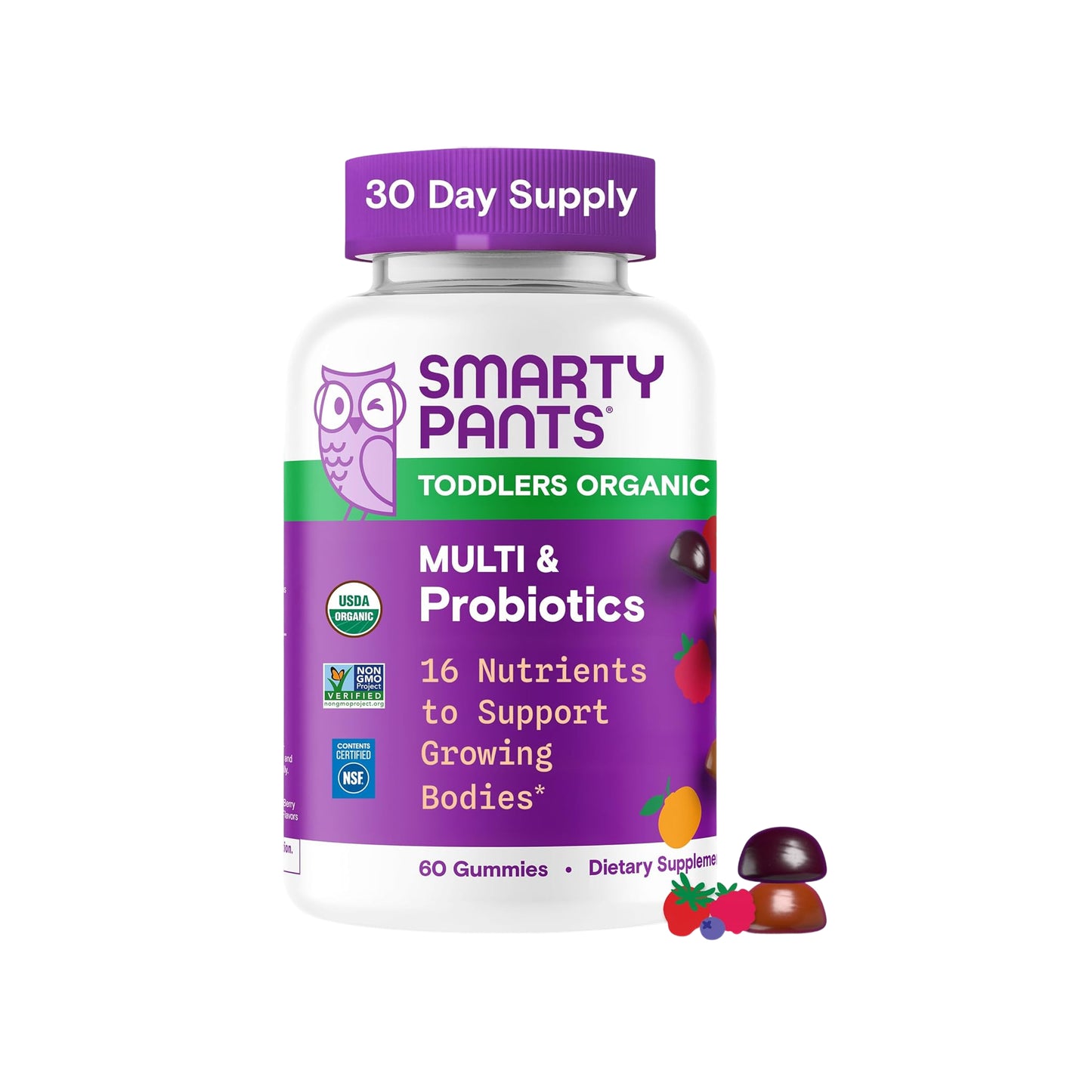 Gomitas multivitamínicas orgánicas para niños pequeños SmartyPants con probióticos