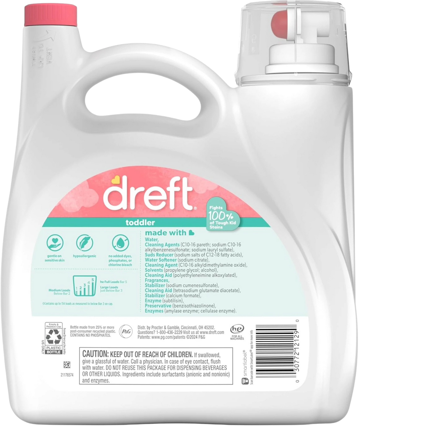 Dreft Detergente líquido activo para ropa de bebé etapa 2, 114 cargas