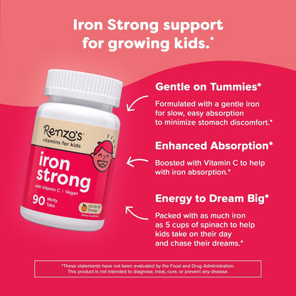 Renzo's Hierro Iron Strong sin azucar, tabletas masticables