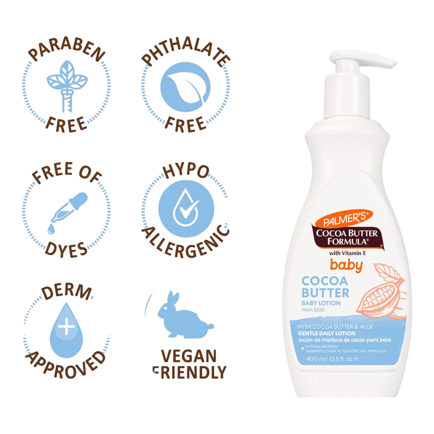 Palmer's Loción para bebé, loción corporal de fórmula de manteca de cacao