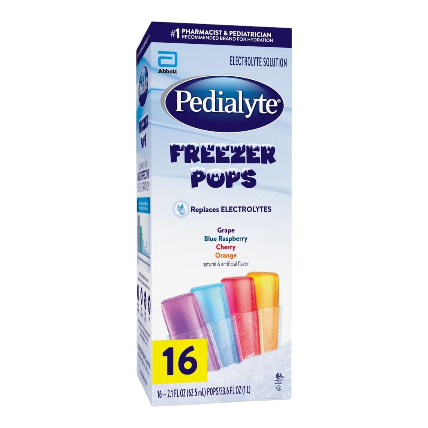 Paletas de Pedialyte para congelador, varios sabores, 2.1onzas, 16 cantidades