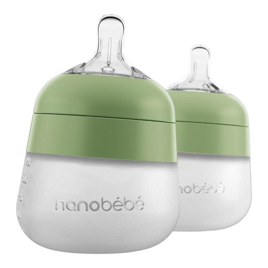 Nanobebe Flexy - Biberón de silicona para bebé, anti-cólico, paquete de 2, salvia, 5 onzas