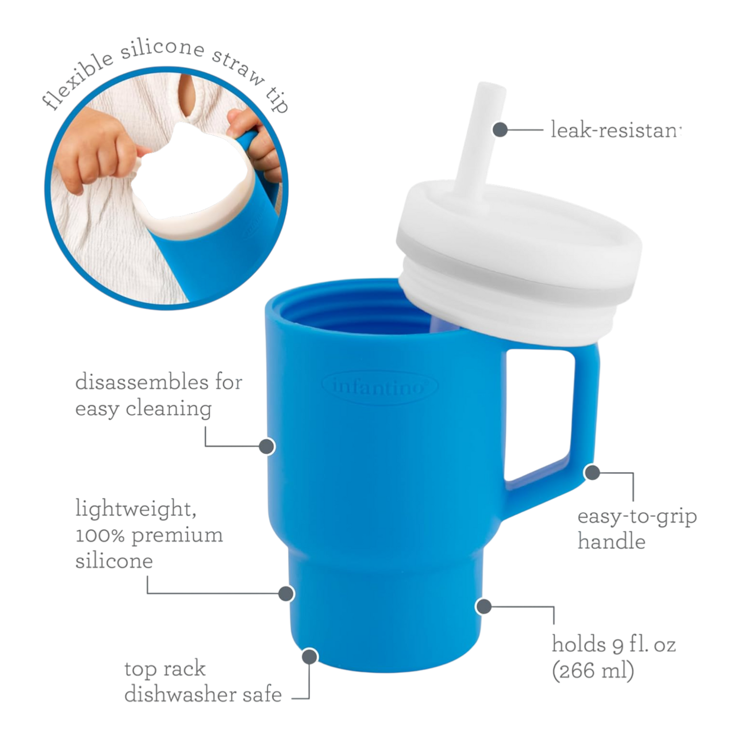 Infantino Mi primer vaso, con pajita y asa, taza antiderrame para bebé