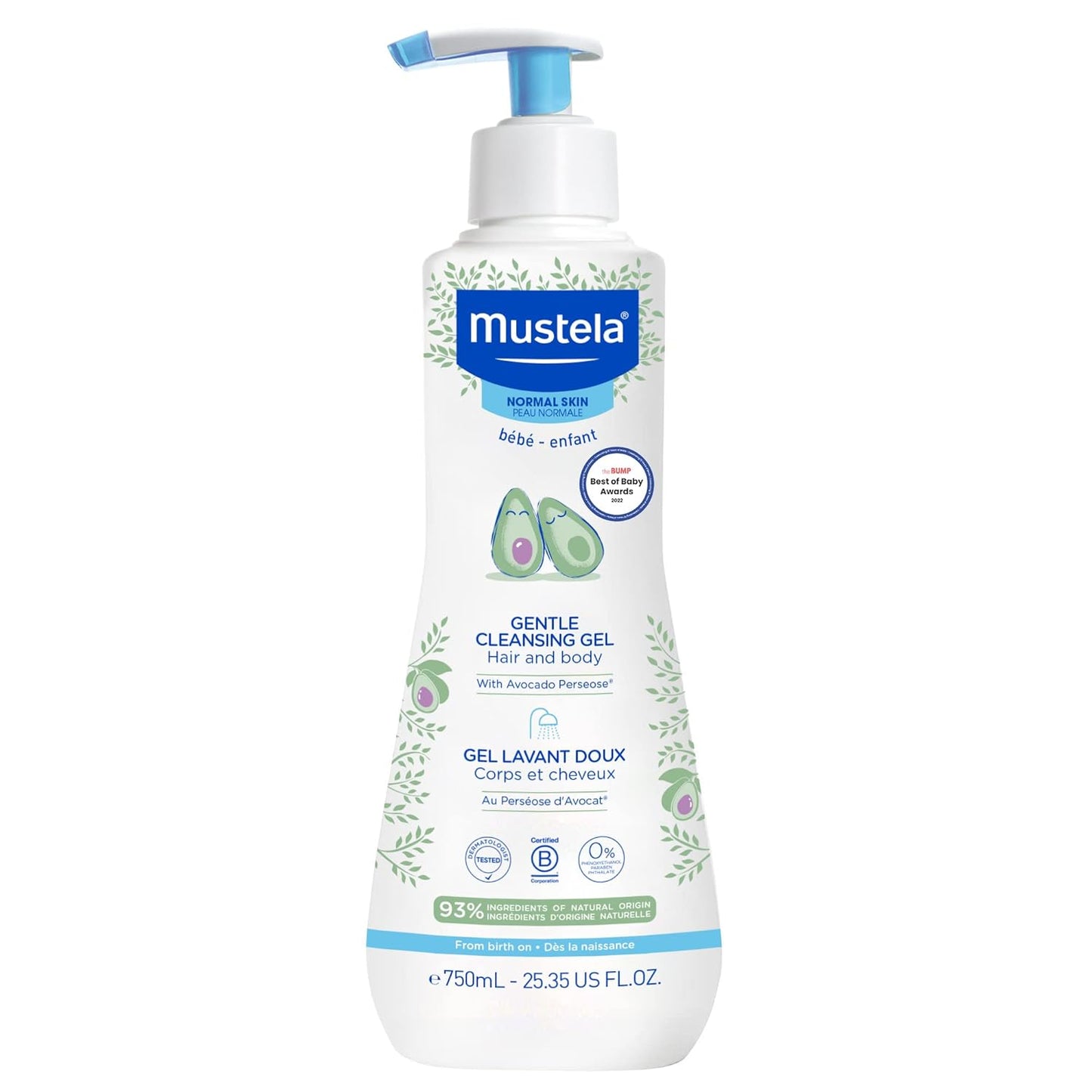 Mustela Gel de Limpieza Suave, Jabón para el Cabello y Cuerpo del Bebé