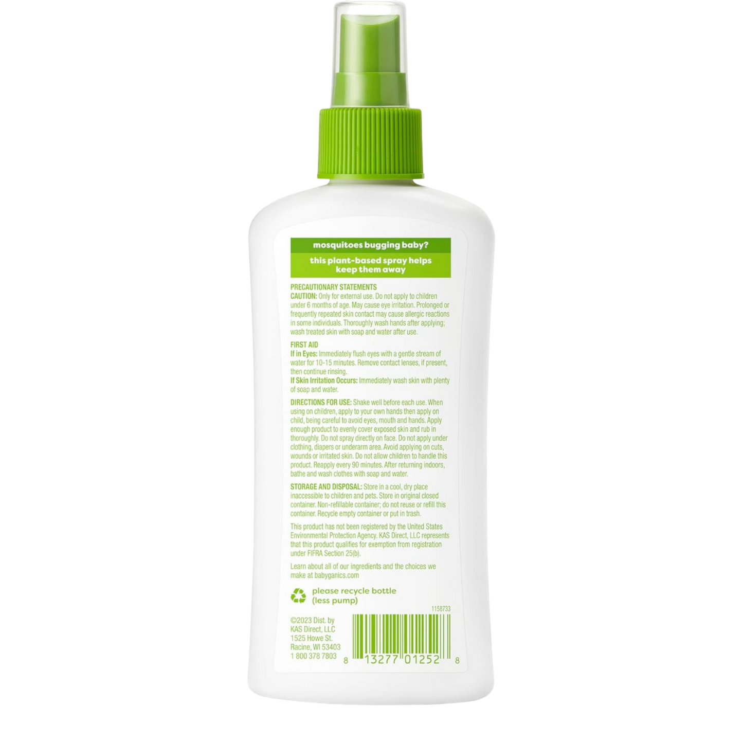 Babyganics repelente de insectos orgánico, elaborado con aceites vegetales y esenciales.