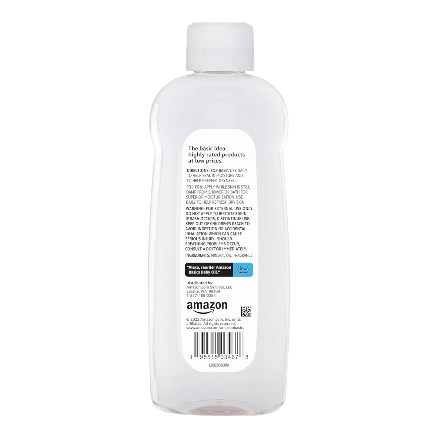 Amazon Basics Aceite para bebés, suave y suave, ligeramente perfumado, alivio de la piel seca