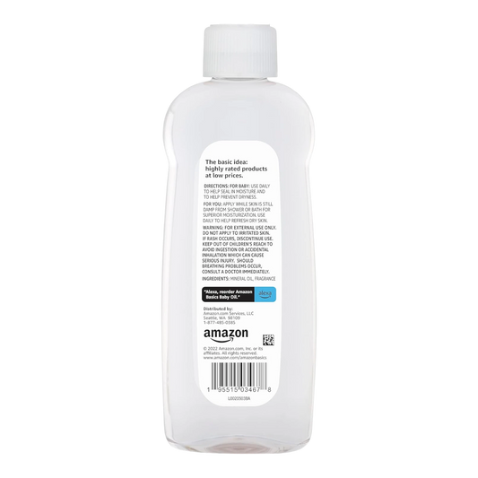 Amazon Basics Aceite para bebés, suave y suave, ligeramente perfumado, alivio de la piel seca