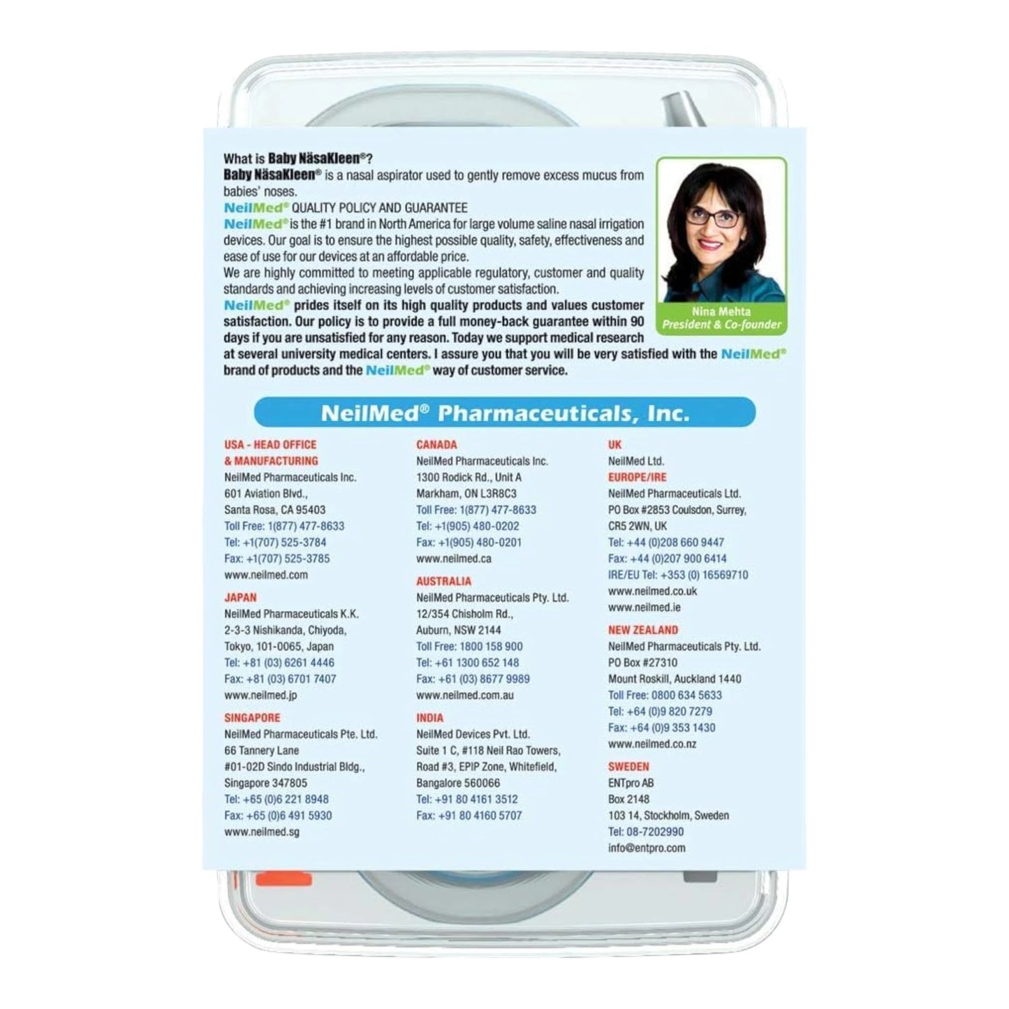 NeilMed Baby NasaKleen Aspirador nasal oral práctico estuche de viaje