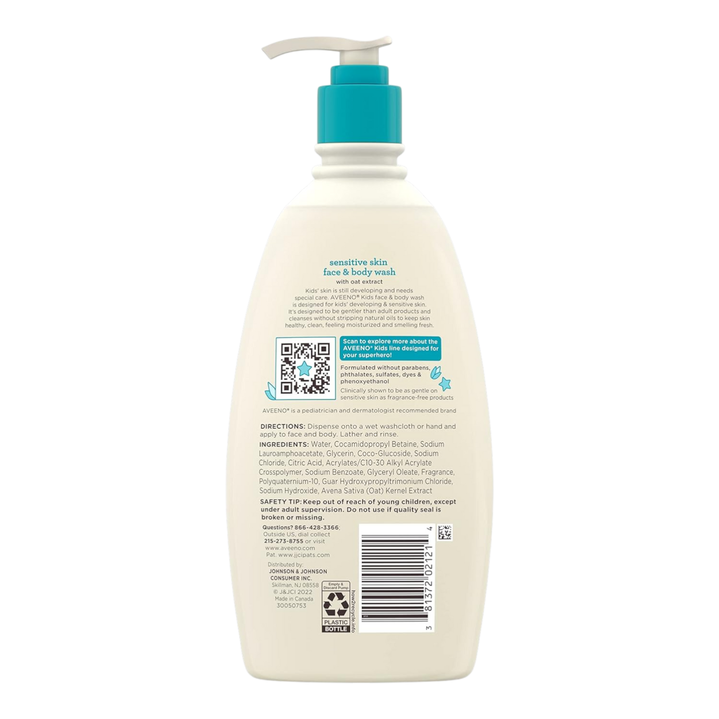 Aveeno Kids - Gel de baño facial y corporal para piel sensible con extracto de avena