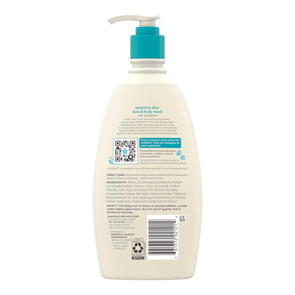 Aveeno Kids - Gel de baño facial y corporal para piel sensible con extracto de avena