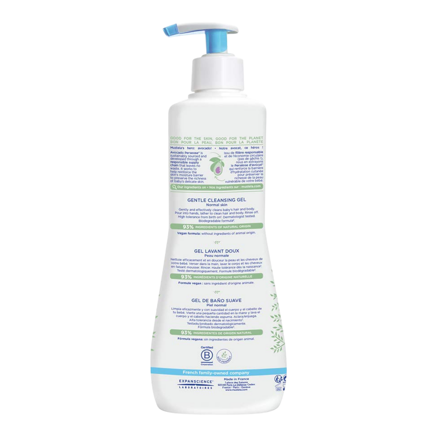 Mustela Gel de Limpieza Suave, Jabón para el Cabello y Cuerpo del Bebé