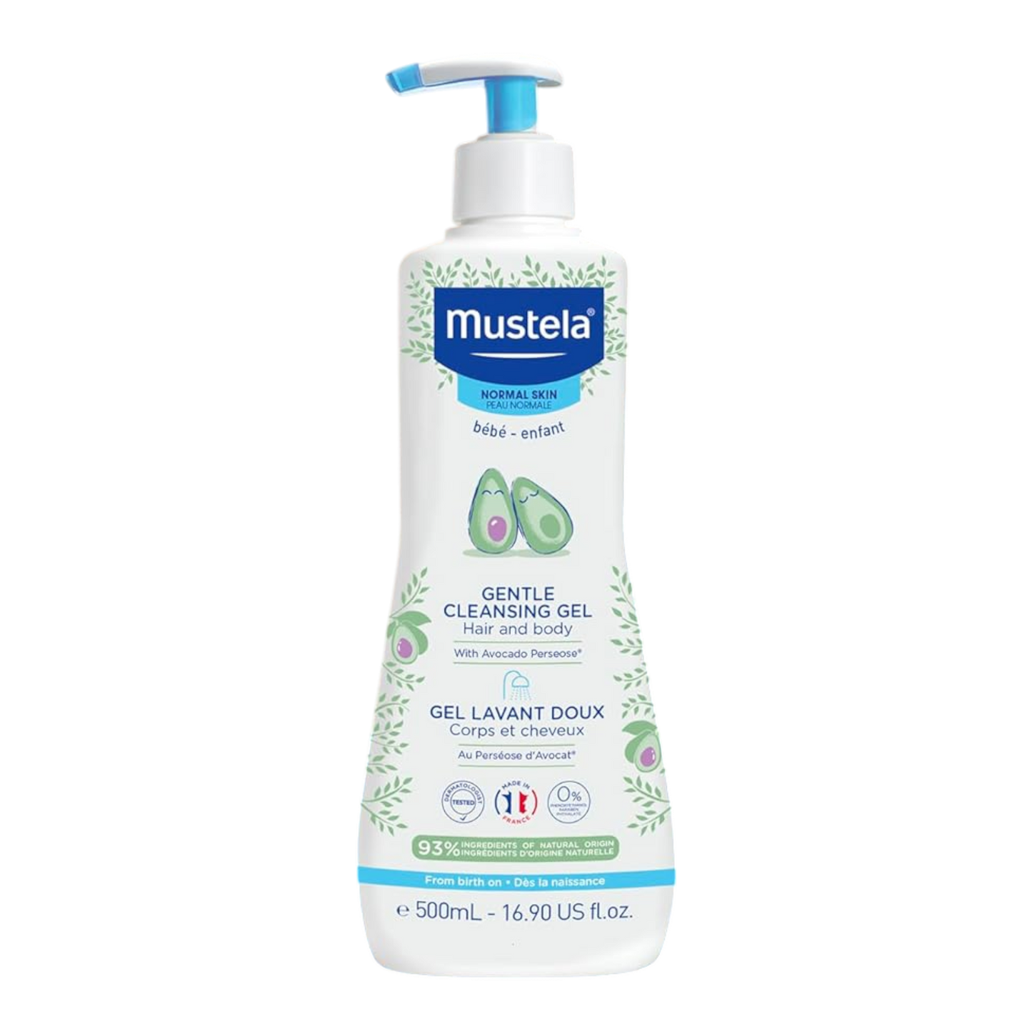 Mustela Gel de Limpieza Suave, Jabón para el Cabello y Cuerpo del Bebé