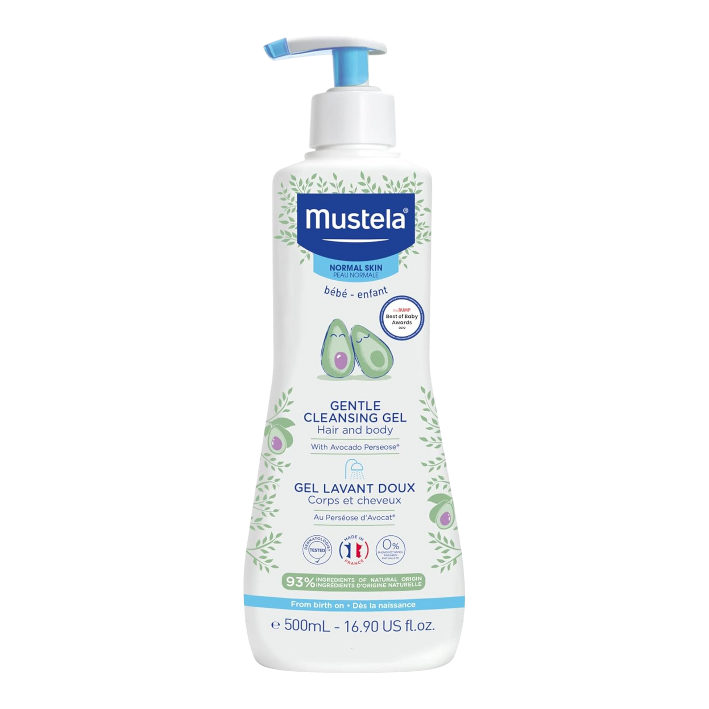 Mustela Gel de Limpieza Suave, Jabón para el Cabello y Cuerpo del Bebé