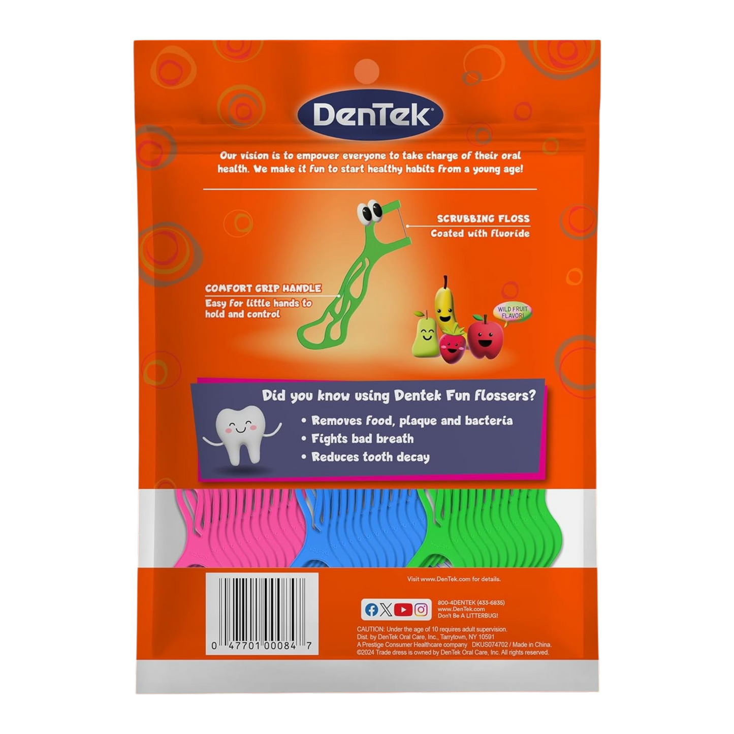 Hilo dental infantil DenTek Fun Flossers con sabor a frutas silvestres, paquete de 90 unidades