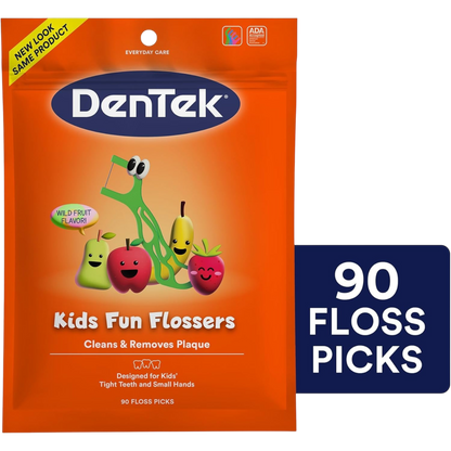 Hilo dental infantil DenTek Fun Flossers con sabor a frutas silvestres, paquete de 90 unidades
