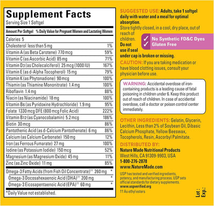 Nature Made Prenatal con ácido fólico + DHA, suplemento vitamínico y mineral prenatal