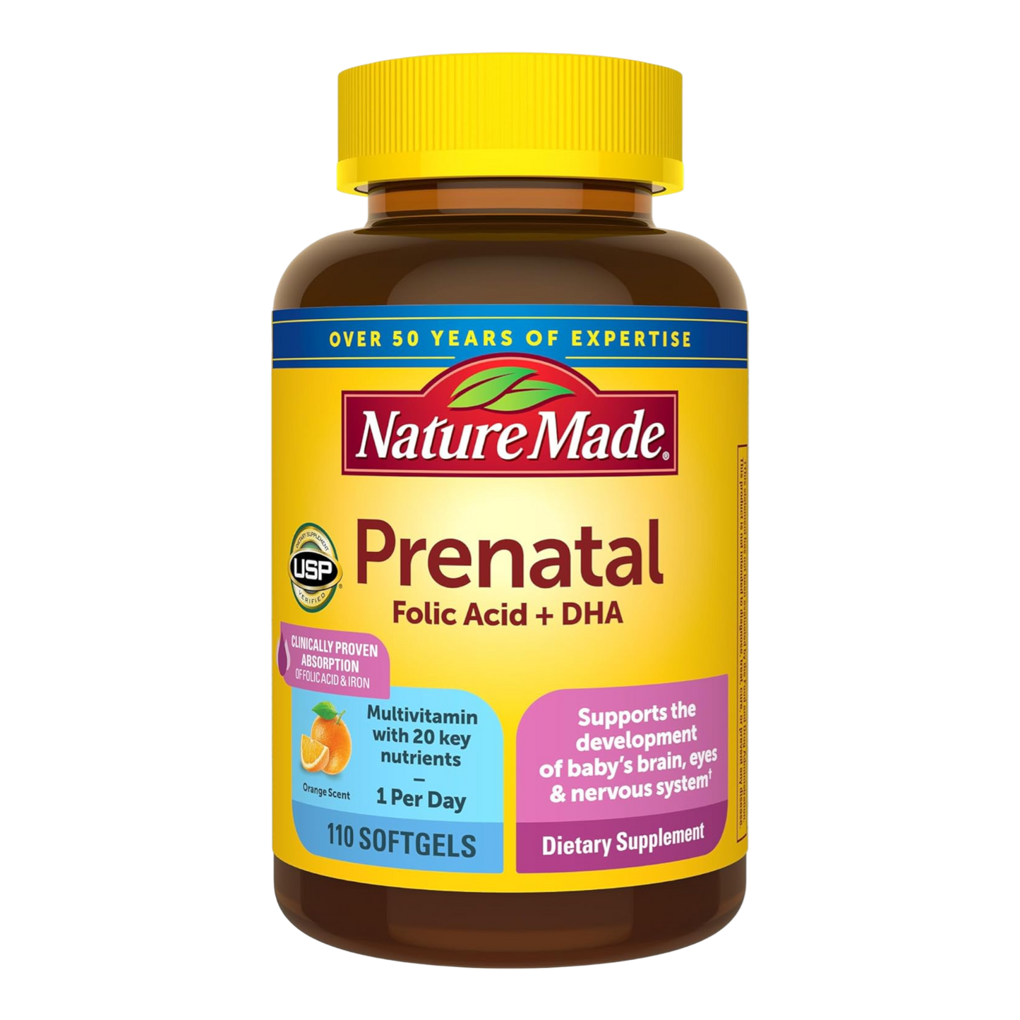 Nature Made Prenatal con ácido fólico + DHA, suplemento vitamínico y mineral prenatal