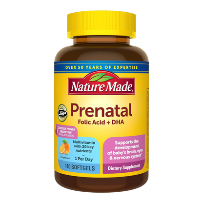 Nature Made Prenatal con ácido fólico + DHA, suplemento vitamínico y mineral prenatal