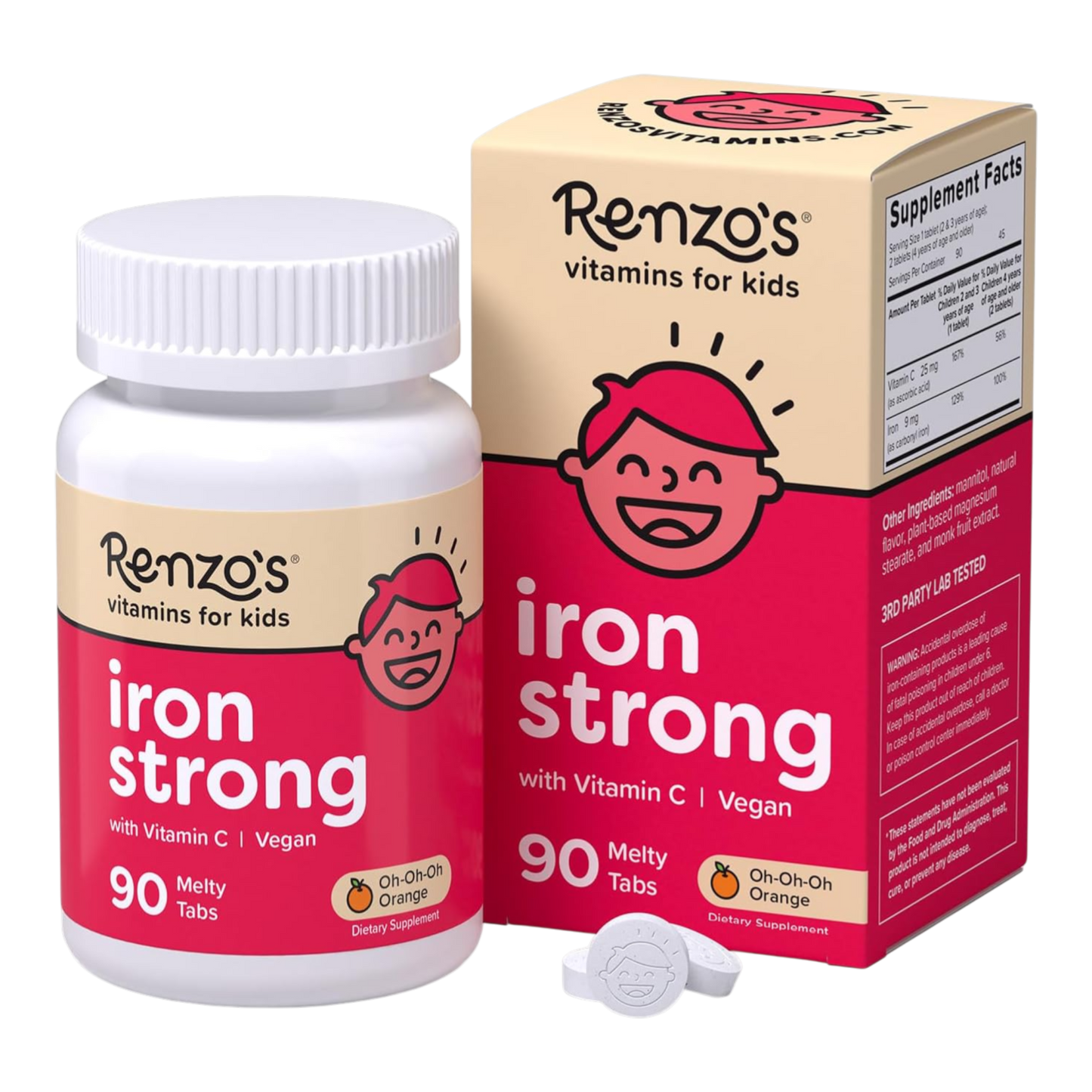 Renzo's Hierro Iron Strong sin azucar, tabletas masticables