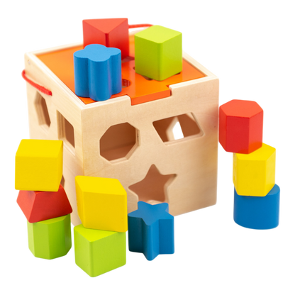 Cubo Didáctico de Madera Montessori – Shape Sorter Tooky Toy con Figuras Encajables para Bebés y Niños