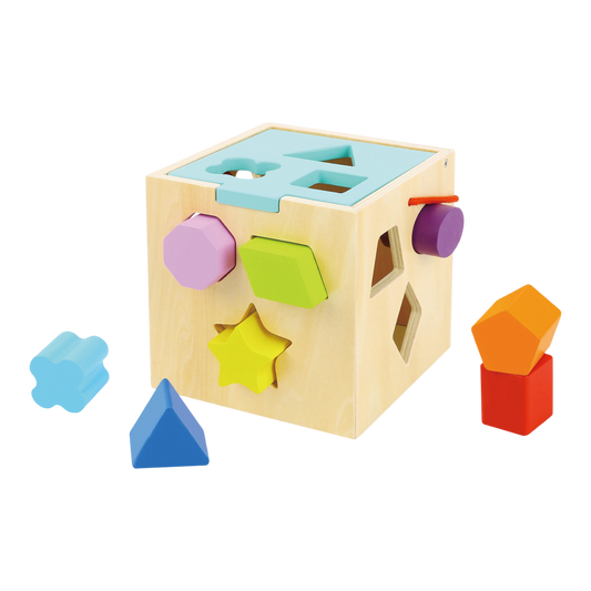 Cubo Didáctico de Madera Montessori – Shape Sorter Tooky Toy con Figuras Encajables para Bebés y Niños
