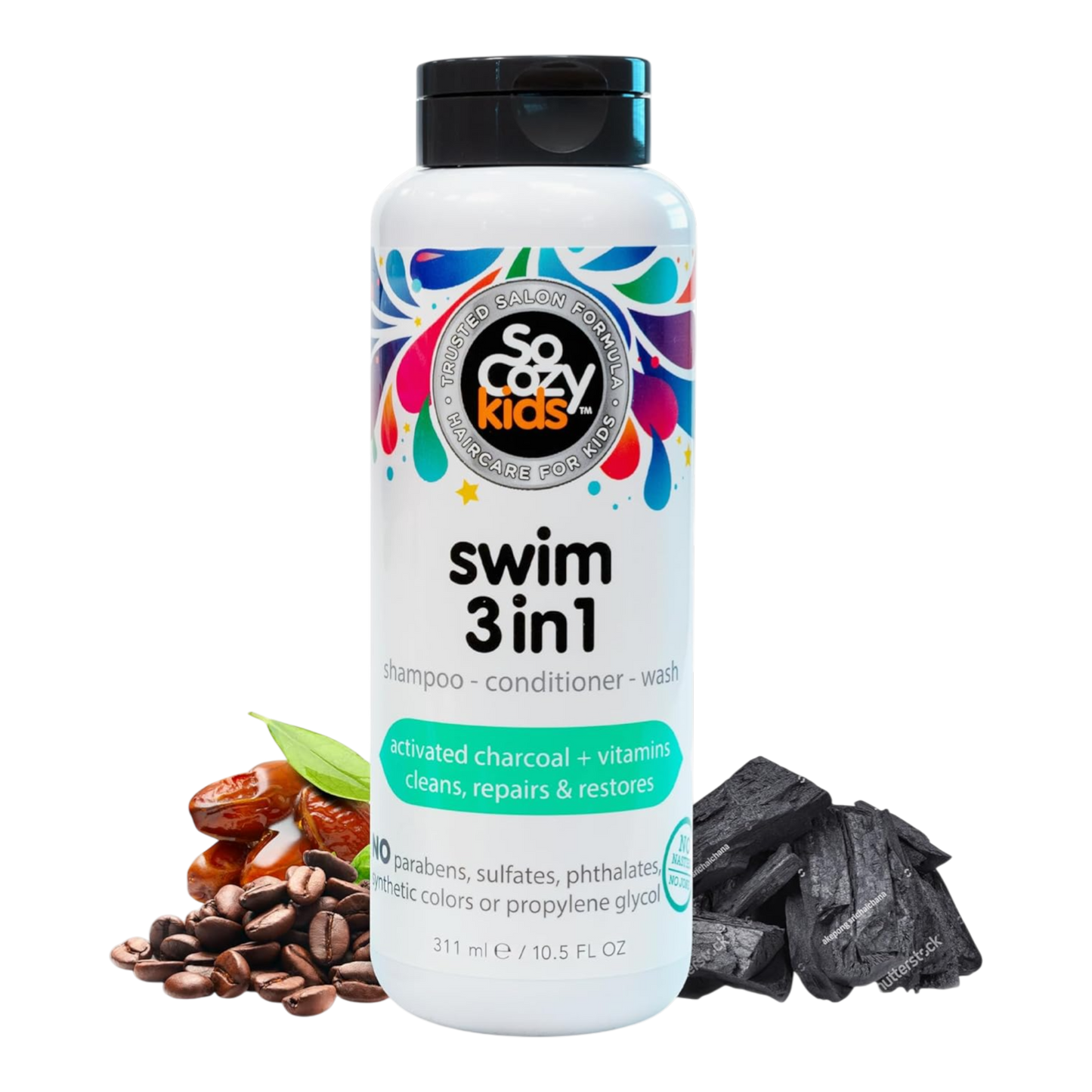SoCozy Kids Swim 3 en 1 Champú, acondicionador y gel de baño, 3 en 1 para piscina